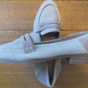 Suede perforated leather flat